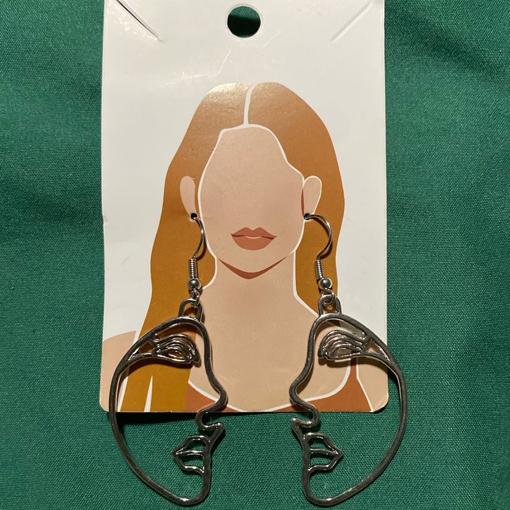 Abstract Silver Facial Earrings